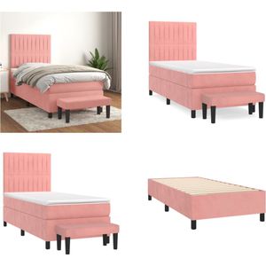 vidaXL Boxspring met matras fluweel roze 100x200 cm - Boxspring - Boxsprings - Pocketveringbed - Bed