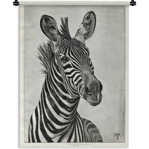 Wandkleed Zwart wit illustratie - Een zwart-wit illustratie van een zebra Wandkleed katoen 150x200 cm - Wandtapijt met foto