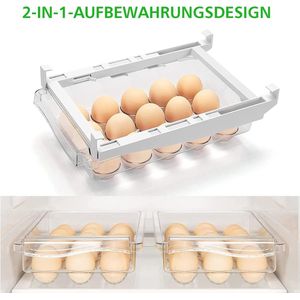 Koelkastorganizer, koelkastlade, eierhouder, eierhouder, koelkast, instelbaar opbergrek, koelkast, scheidingslaag, organizer, uittrekbare koelkast-eier-organizer