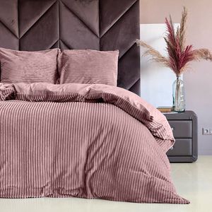 Dekbedovertrek Teddy Fleece Rib - Oud Roze - Luxe Comfort - Stijlvol Slaapkamer Accessoire - Zachte en Warme Stof - Ribstructuur Design - Inclusief Kussenslopen - Trendy Oud Roze Kleur - Duurzaam Materiaal - Uitnodigend Cocooning Gevoel - 140x200/220