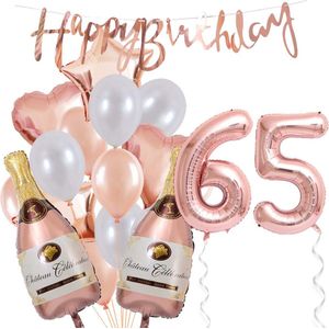 65 Jaar Verjaardag Cijferballon 65 - Feestpakket Snoes Ballonnen Pop The Bottles - Rose White Versiering