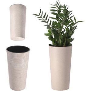 Elegante Crème Bloempot met Houtspaanders - Duurzaam en Stijlvol voor Binnen en Buiten