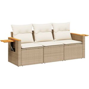 vidaXL Loungeset - 3-delig - Poly Rattan - Beige