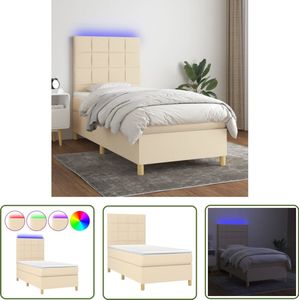 vidaXL Boxspring met matras en LED - crème - 90x200 cm Boxspring - Led Lamp - Creme Kleurig - Pocketed Veren - Boxspring Frame