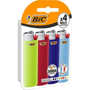 BIC Maxi J26 Vuursteen aansteker - Diverse kleuren - Eco blister - Pak van 4 gasaanstekers - kindveilig