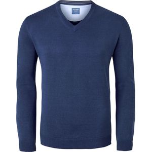 OLYMP modern fit trui katoen - V-hals - rookblauw - Maat: S