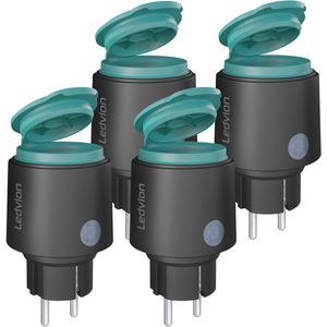 Ledvion - 4x Smart Buitenstekker - 50m Bereik - WiFi Stopcontact Incl. Ingebouwde WiFi Energiemeter - IP44 - Stembediening/ Calex Smart App