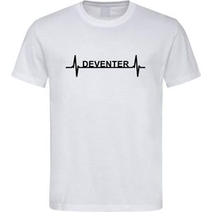 Wit T-Shirt met “ Deventer hartslag “ print Zwart Size M