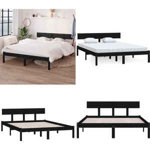 vidaXL Bedframe massief grenenhout zwart 140x200 cm - Bedframe - Bedframes - Bed - Bedbodem