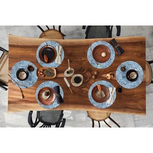 Ronde placemats - Onderlegger - Placemats rond - Blauw - Zilver - Marmer print - Patroon - 6 stuks