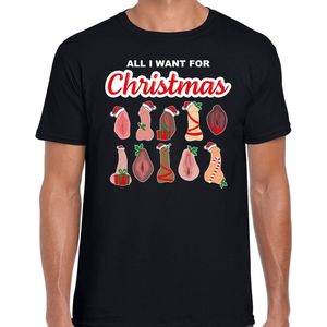 All I want for Christmas / piemels / vaginas fout Kerst t-shirt - zwart - heren - Bi/ Biseksueel kerst t-shirt / Kerst outfit XL