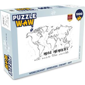 Puzzel Wereldkaart - Spreuken - Zwart - Wit - Legpuzzel - Puzzel 1000 stukjes volwassenen