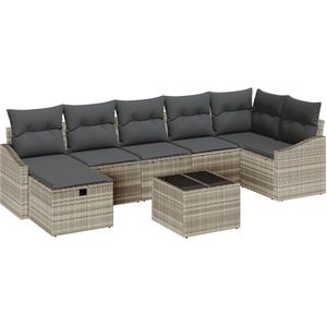 vidaXL - 8-delige - Tuin - Sofa - Set - met - Kussens - Lichtgrijs - Poly - Rattan