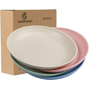 Bordenset, 4-delig, 22,3 cm, eetborden van polypropyleen, moderne en gezonde platte borden, pizzaborden, taartborden, onbreekbare plaat voor salade, dessert, ontbijt, magnetron- en