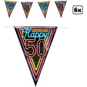 6x luxe Vlaggenlijn 50 jaar neon 10 meter - Abraham Sarah Festival thema feest party fluor feest verjaardag