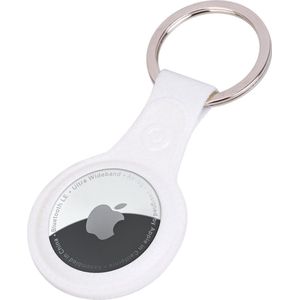 Hoesje Geschikt voor Apple AirTag-Sleutelhanger Leer Hoesje Leder Look - Hoesje Geschikt voor Apple AirTag Hanger Sleutelhanger Hoesje - Wit