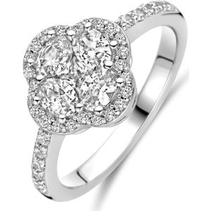 Gerhodineerd Zilver Ring Klavertje Met Zirkonia Halo 1339185