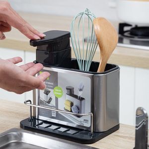 gootsteen organizer - vaatdoekhouder - afdruipbakje - keuken organizers - RVS - Zeepdispenser - RVS aanrecht organiser - RVS zeepdispenser