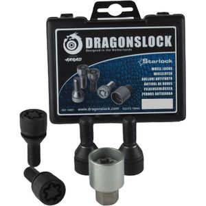 Velgenslot - Wielslot geschikt voor de Renault Kangoo vanaf 2006 t/m 2021 - Zwart - Merk Dragonslock - Verzinkt - Zwart Gecoat