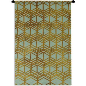 Wandkleed Luxe patroon - Luxe patroon gemaakt van gouden lijnen op een groene achtergrond Wandkleed katoen 60x90 cm - Wandtapijt met foto