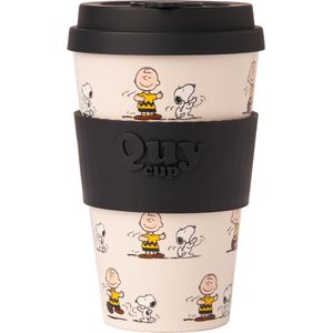 Quy Cup 400ml Ecologische Reis Beker - Peanuts Snoopy ""Dansen"" - BPA Vrij - Gemaakt van Gerecyclede Pet Flessen met Zwart Siliconen deksel-drinkbeker-reisbeker-koffiebeker