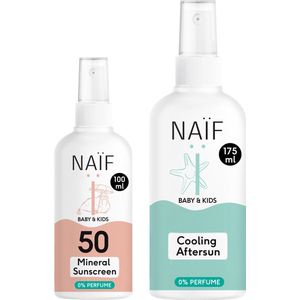 Naïf - Minerale Zonnebrandspray SPF50 & Verkoelende Aftersun Spray 0% Parfum Voordeelset - Baby's & Kinderen - 100ml + 175ml