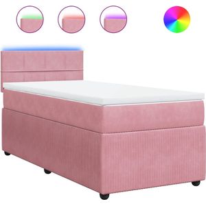vidaXL Boxspring met matras fluweel roze 80x200 cm