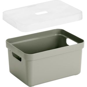 Opbergboxen/opbergmanden lichtgroen van 13 liter kunststof met transparante deksel 35 x 25 x 18 cm