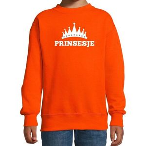Oranje Prinsesje met kroon sweater meisjes - Oranje Koningsdag kleding 134/146