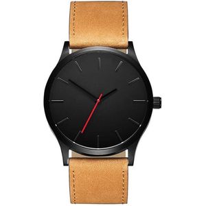 Luxe Herenhorloge - Bruine Band - Zwarte Wijzerplaat