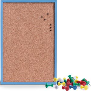 Prikbord incl. 25x punaises gekleurd - 40 x 60 cm - blauw - kurk