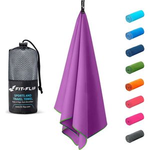 Microvezel handdoek in alle kleuren en maten - lichte microvezel handdoeken - als sporthanddoek en reishanddoek sneldrogend - microvezel badhanddoek groot (1x 160x80cm, paars-groen)
