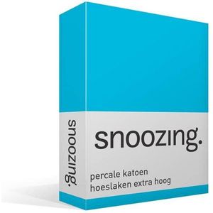 Snoozing - Hoeslaken - Extra hoog - Tweepersoons - 140x200 cm - Percale katoen - Turquoise