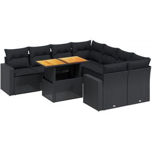 vidaXL Loungeset 9-delig - Poly Rattan - Zwart Loungeset - Tuinset - Buitenmeubels - Lounge Set - Pe Rattan