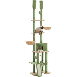 Fluux® katten krabpaal - katten toren - cactus katten boom - verstelbaar - 216 - 285cm hoog - kleur groen