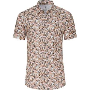 Desoto - Short Sleeve Jersey Overhemd Print Beige - Heren - Maat L - Slim-fit