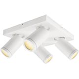 Olucia - Witte badkamer plafondspot Kenan, 4L, IP44 - Geschikt voor Badkamer/Buiten - Vorm: Vierkant