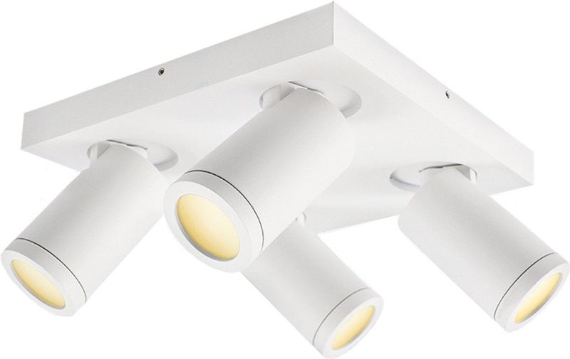 Olucia - Witte badkamer plafondspot Kenan, 4L, IP44 - Geschikt voor Badkamer/Buiten - Vorm: Vierkant