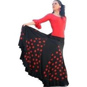 Spaanse Flamenco Rok - Zwart met Rode Stippen - Maat XXL - Volwassenen - Verkleed Rok