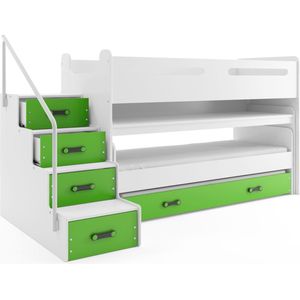 kinder/tienerbed Max 1 met matras 80 x 200 Wit groen