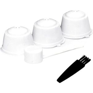 Navulbare Koffiecapsules voor Dolce Gusto - Set van 3 + Navullepel en Reinigingsborstel in Wit