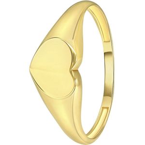 Lucardi Dames Zegelring hart - Ring - Cadeau - 14 Karaat Goud - Geelgoud