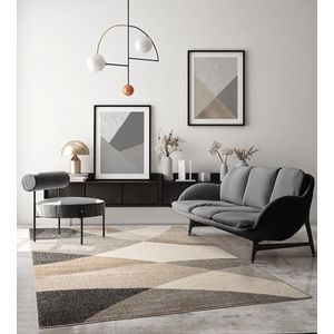 Vloerkleed Thales -120 x 160 cm modern, laagpolig, voor woonkamer, slaapkamer, contour, geometrische patronen, golvend patroon, beige