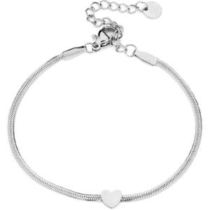 Armband - Snake Chain - Zilverkleuring - Hartje - Liefde - Cadeau - Stainless Steel