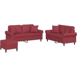 vidaXL - 3-delige - Loungeset - met - kussens - kunstleer - wijnrood