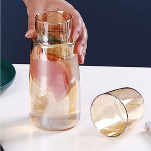 Nachtkastje Waterkaraf Set met Beker Glas Nachtkastje Set, Mondwaterfles Karaf met Bekerdeksel voor Slaapkamer Nachtkastje Badkamer Keuken 25 oz/750 ml (Transparant)