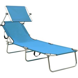 vidaXL inklapbaar ligbed met luifel - blauw Ligbed - Lounge Stoel - Buitensteun - Balkon Meubilair - Tuin Meubel