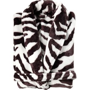 Stijlvolle fleece dames badjas Zebra maat XL - superzacht en comfortabel - lang model - met ceintuur, zakken en een kraag