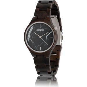HOT&TOT | Foresta - Houten horloge - 40mm - Zwart marmer - Ebben hout - Zilver