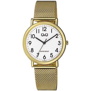 Q&Q Q05A-009PY - Horloge - Analoog - Vrouwen - Dames - Milanese/Mesh stalen band - Rond - Metaal - Cijfers - Goudkleurig - Wit - 3 ATM